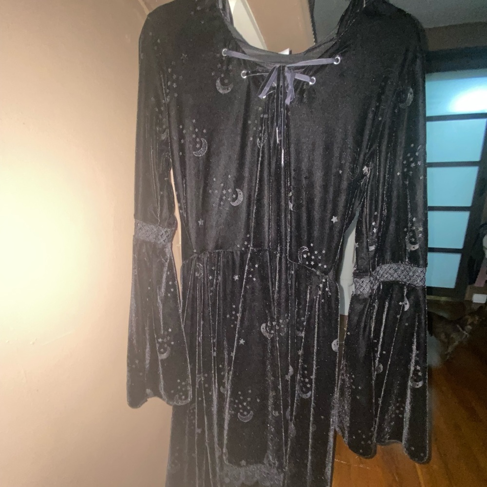 VICTORIAN ASTROLOGY GOTH WITCH BLACK LACE SPIRIT HALLOWEEN COSTUME !